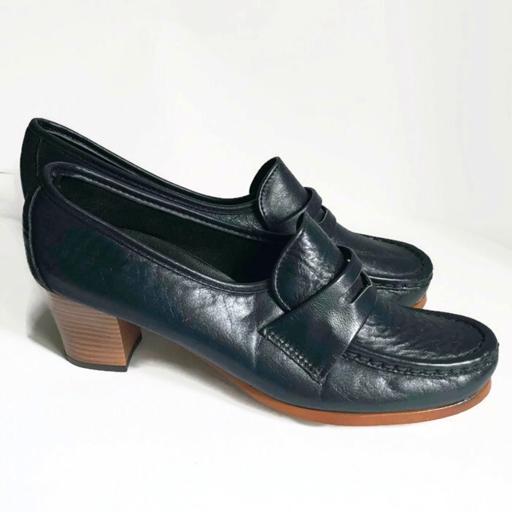Vintage penny loafers navy blue leather